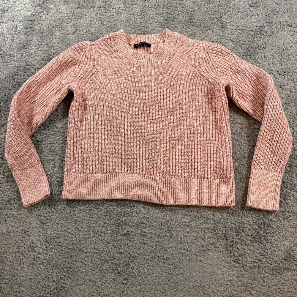Banana Republic Sweater Womens Medium M Pink Marled Ribbed Knit Crew Neck Cotton